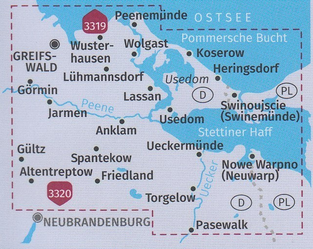 3349 Usedom, Stettiner Haff, Greifswald 1:70.000 - KOMPASS Fahrradkarte