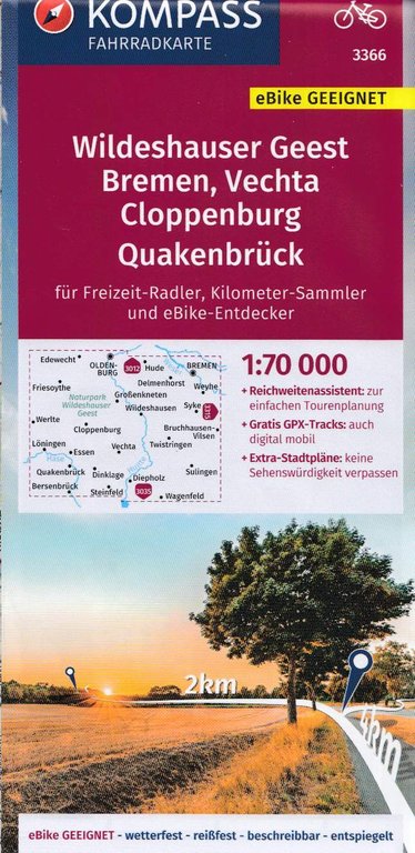 3366 Wildeshauser Geest - Vechta - Cloppenburg 1:70.000 KOMPASS Fahrradkarte