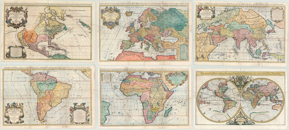 Welt und Kontinente im Jahr 1692 (Kartenset) von Charles Hubert Alexis Jaillot nach Sanson