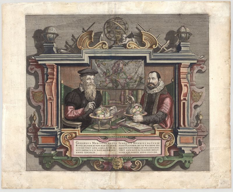 Doppelportrait Mercator + Hondius ab 1613  von Colette van den Keere