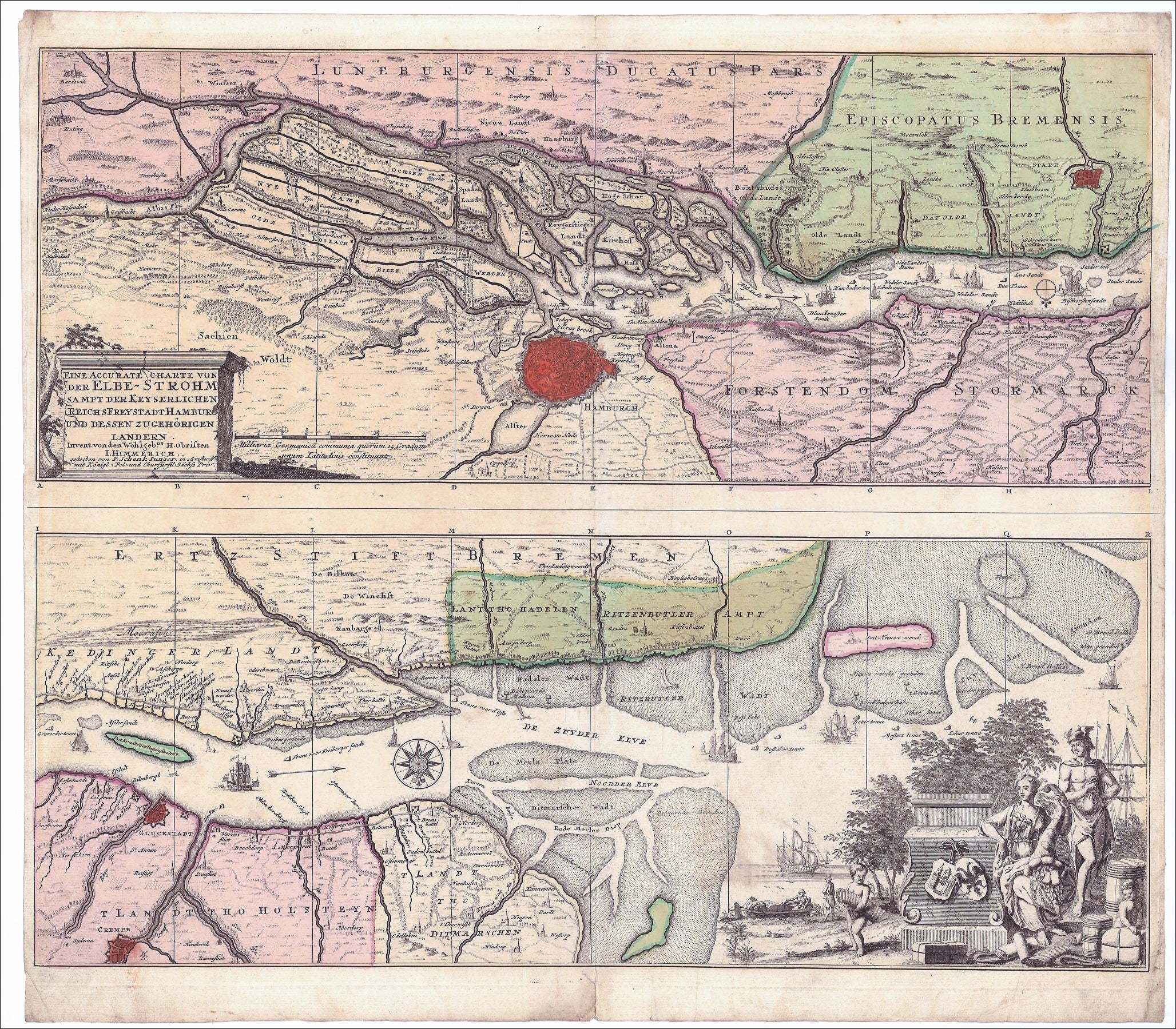 Hamburg und die Elbe um das Jahr 1710