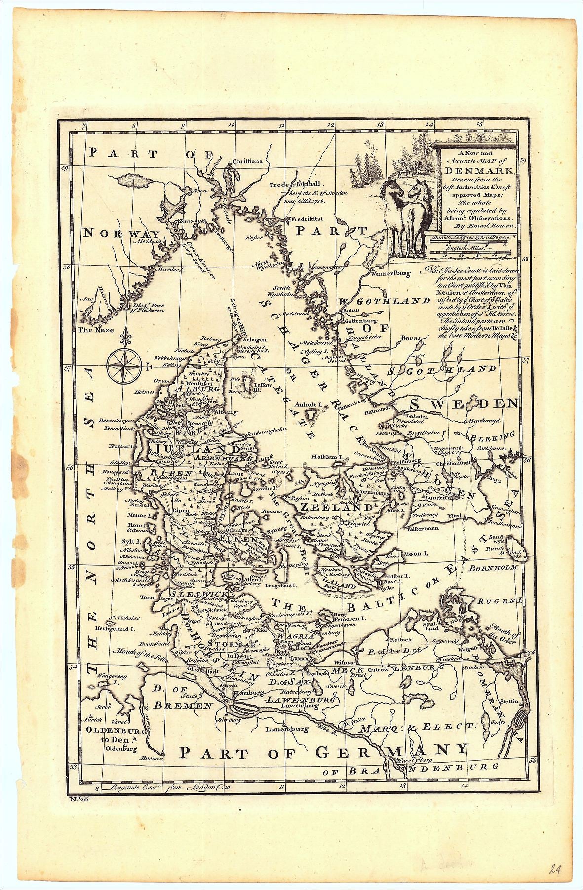 Bowen, Emanuel: A New and Accurate Map of Denmark 1747