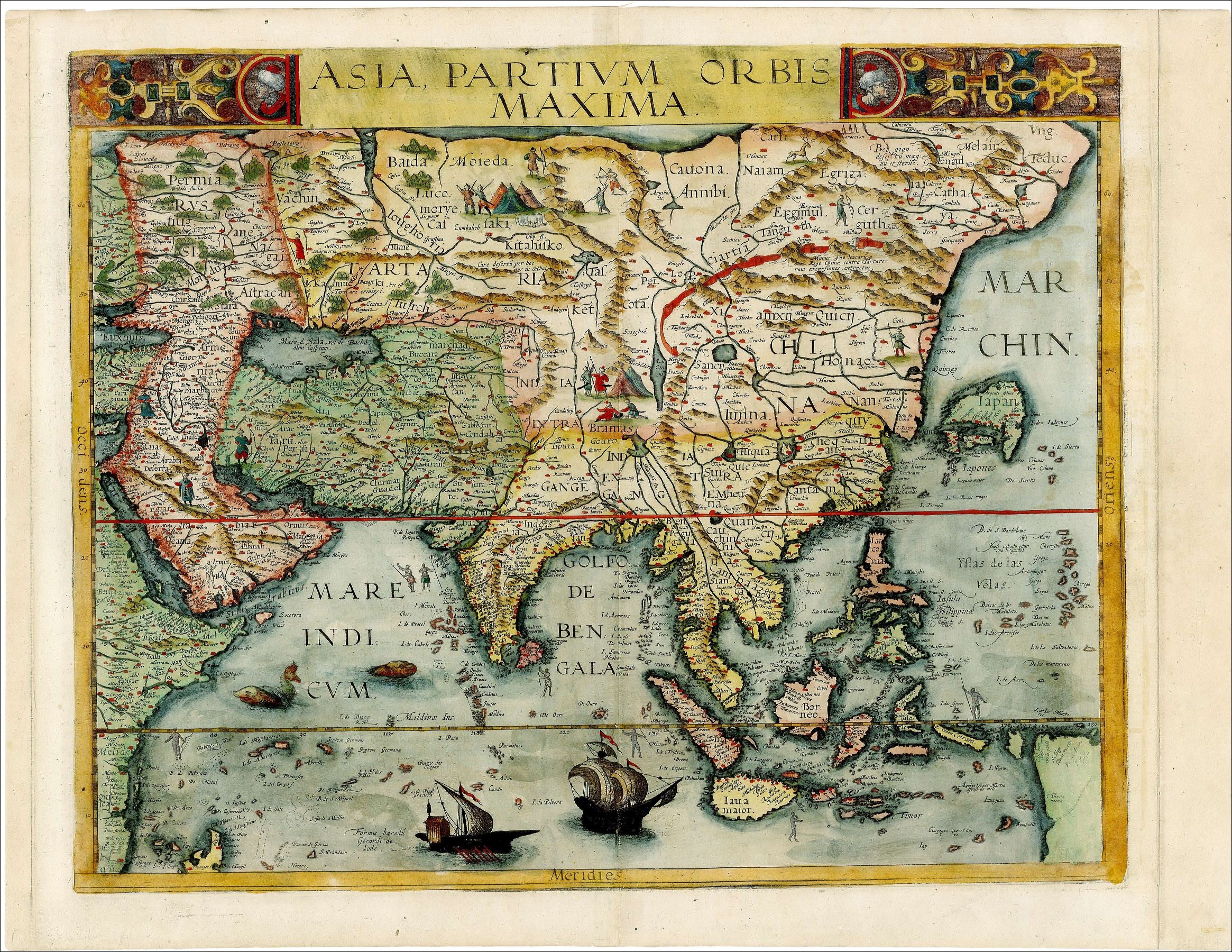 Asien aus dem Jahr 1593 von Cornelis De Jode