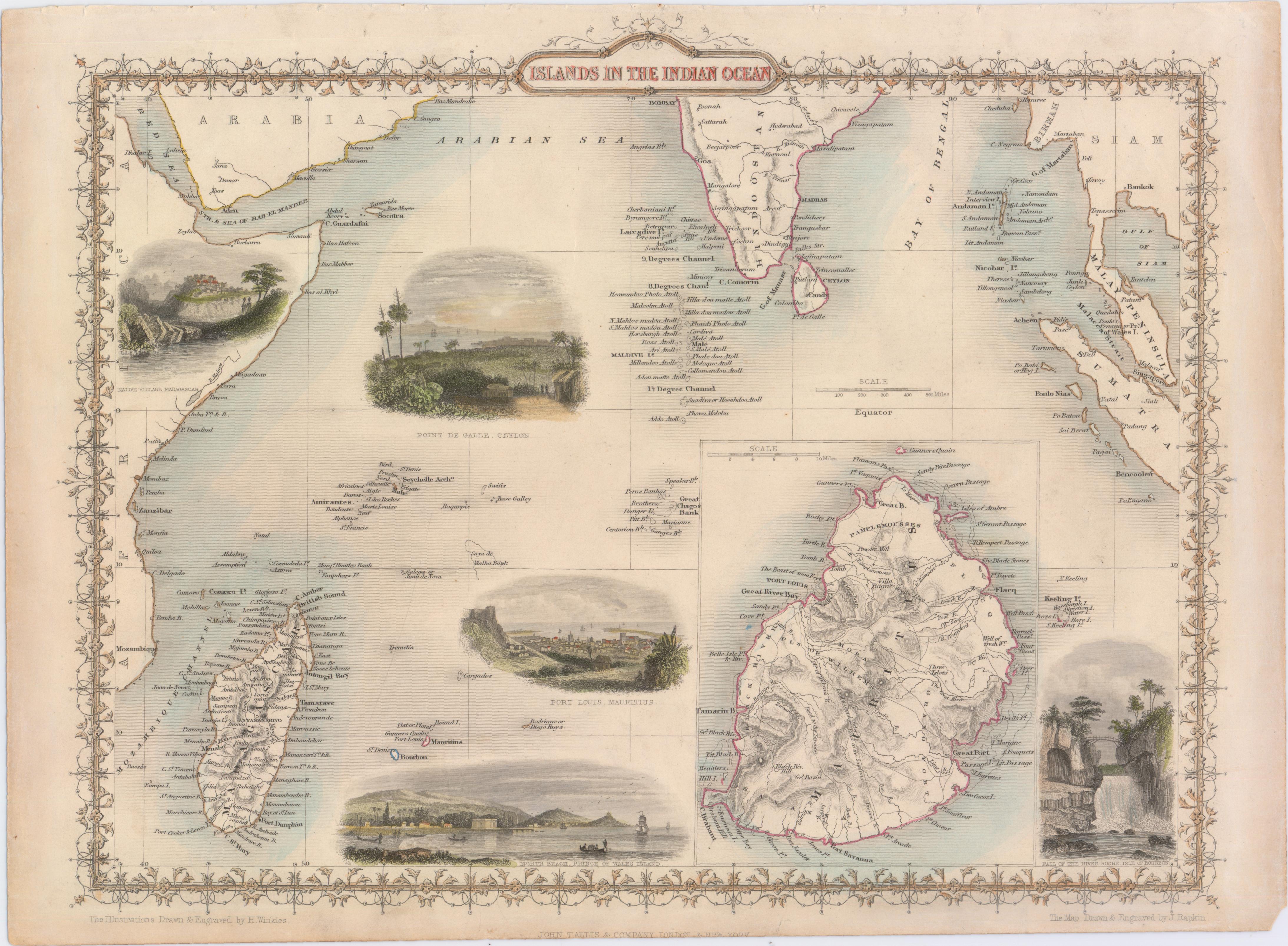 Inseln im indischen Ozean aus dem Jahr 1851 von John Tallis