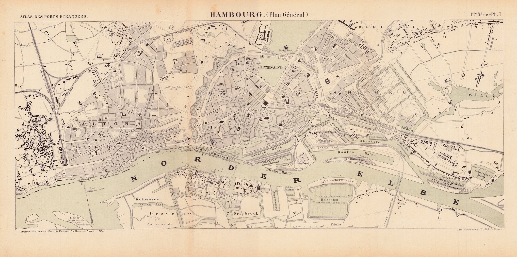 Direction des carles et planes du ministêre des travaux publics : Hambourg (Plan General) 1884