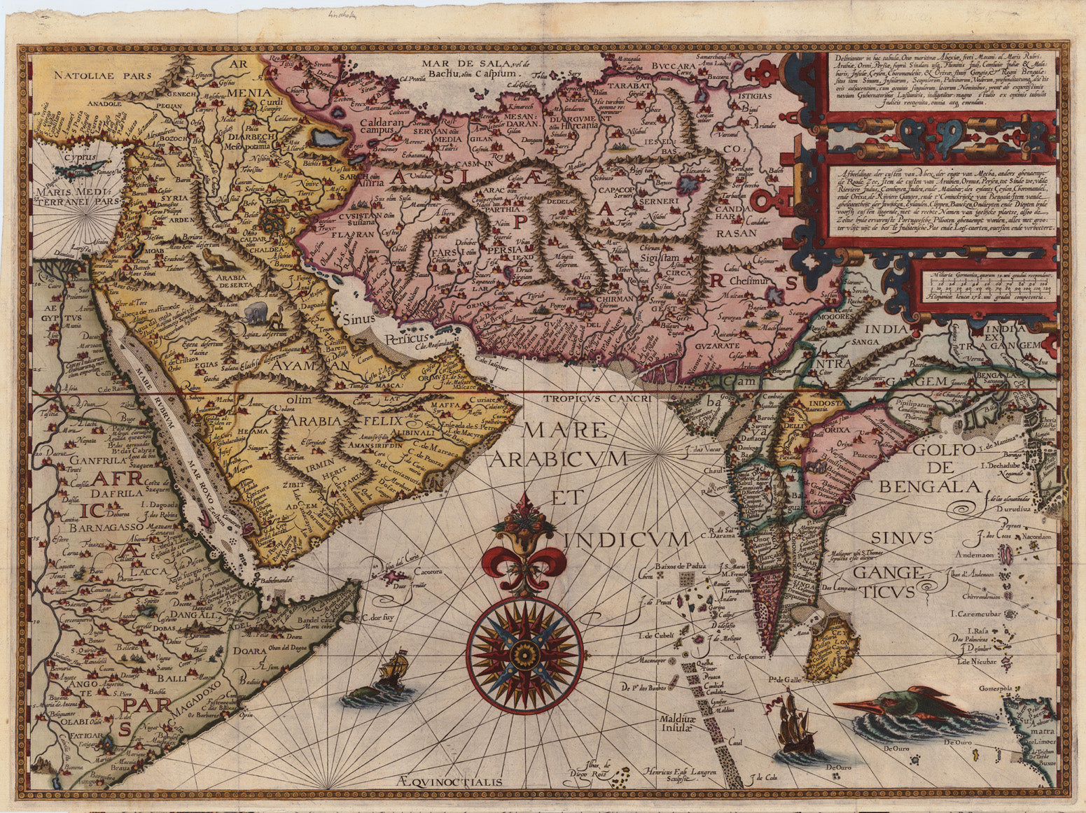 Seekarte von Arabien, Persien, Indien im Jahr 1596 von Jan Huygen van Linschoten & Hendrik Floris van Langren