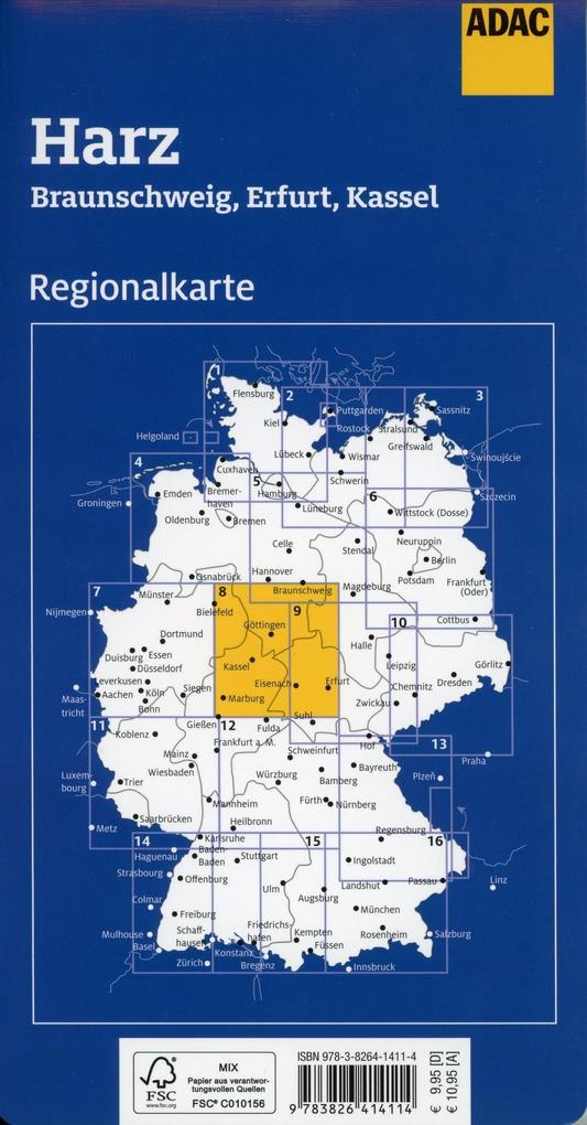 Harz, Braunschweig, Erfurt, Kassel 1:150.000 - ADAC Regionalkarte