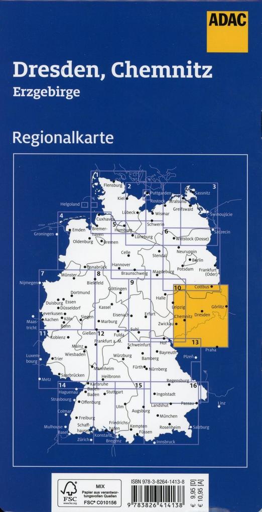 Erzgebirge, Dresden, Chemnitz 1:150.000 - ADAC Regionalkarte