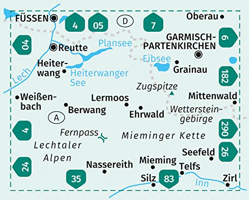 25 Zugspitze, Mieminger Kette 1:50000 - Kompass Wanderkarte