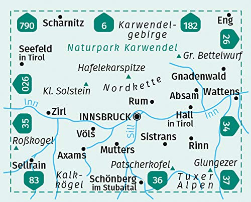 036 Innsbruck, Nordkette, Mittleres Inntal 1:35.000 - Kompass Wanderkarte
