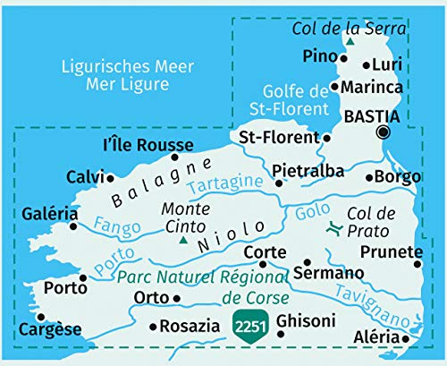 2250 Korsika Nord / Corse du Nord, Weitwanderweg GR20 1:50.000 - Kompass Wanderkartenset