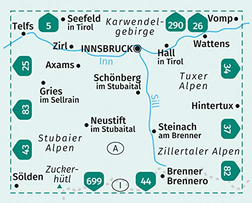36 Innsbruck, Brenner 1:50.000 - Kompass Wanderkarte