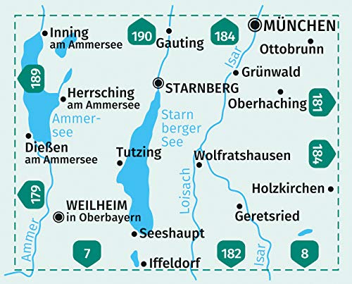 180 Starnberger See, Ammersee 1:50000 - Kompass Wanderkarte