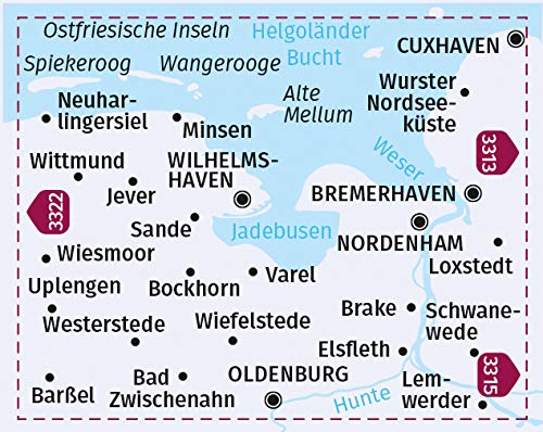 3312 Wangerland, Wilhelmshaven, Jadebusen 1:70.000 - KOMPASS Fahrradkarte
