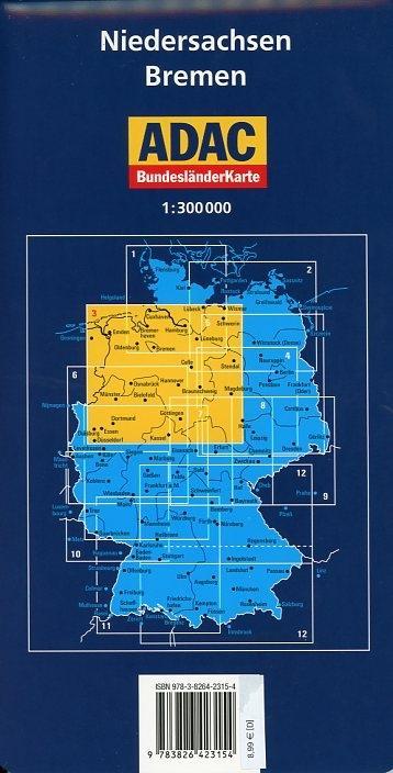 Niedersachsen und Bremen 1:300.000 - ADAC Bundesländerkarte