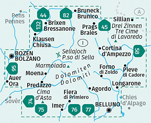 672 Dolomiten, Dolomites, Dolomiti 1:35.000 - Kompass Wanderkarte
