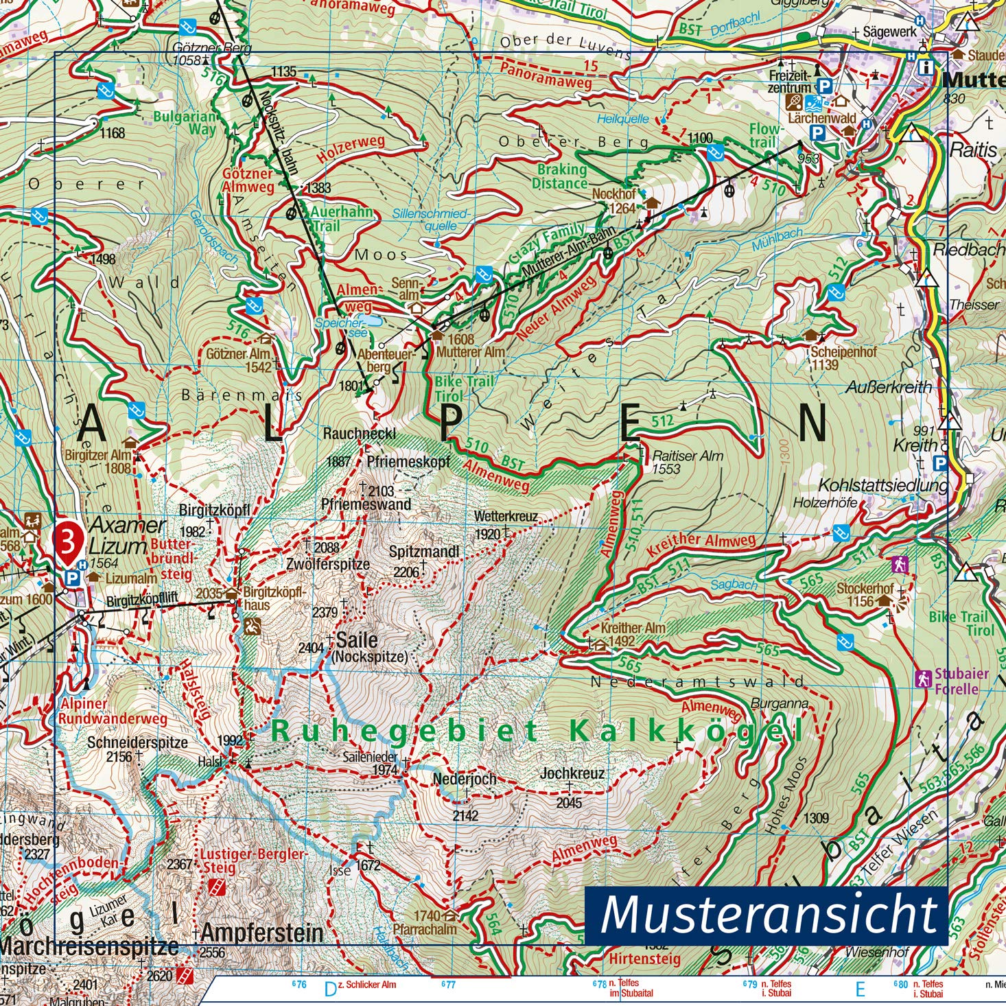 036 Innsbruck, Nordkette, Mittleres Inntal 1:35.000 - Kompass Wanderkarte