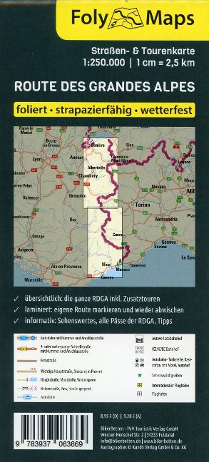 Route des Grandes Alpes 1:250.000 - Spezialkarte FolyMaps