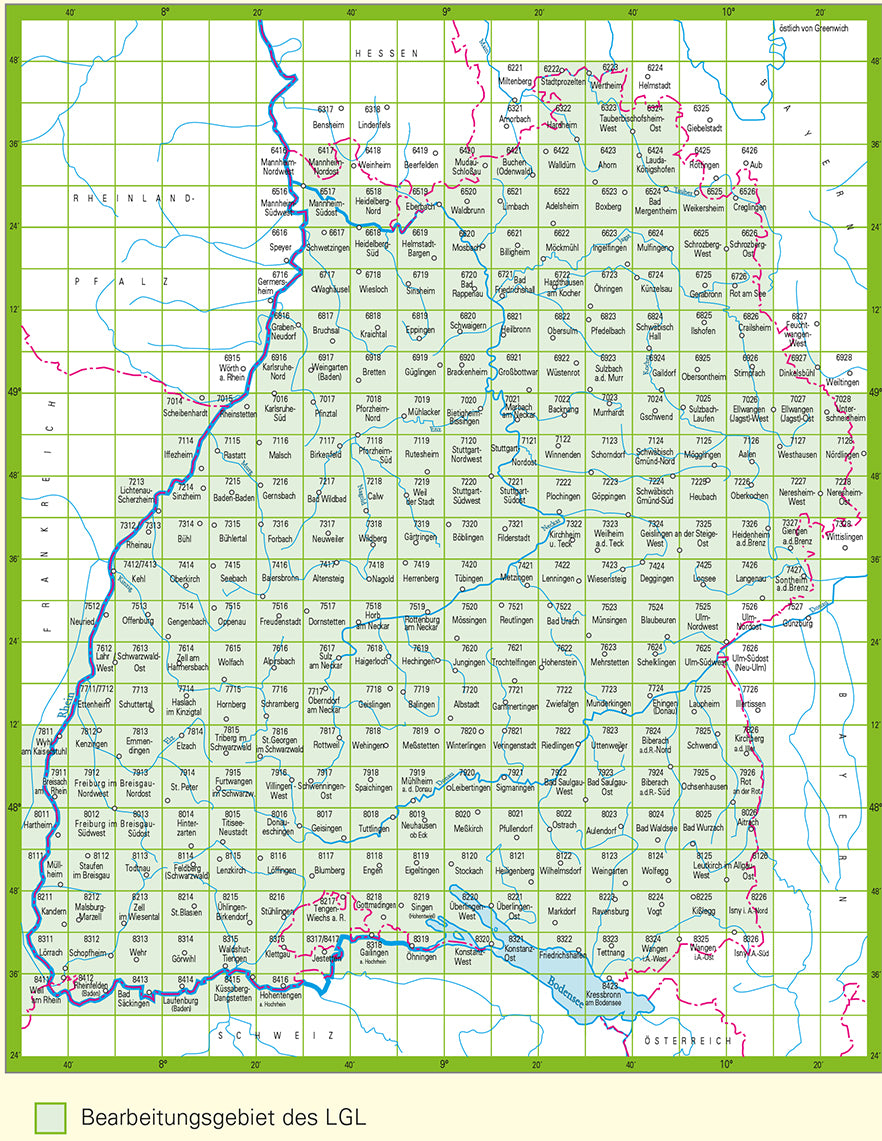 Baden-Württemberg 1:25.000 Topographische Karten Blattnummern 6222 - 7128