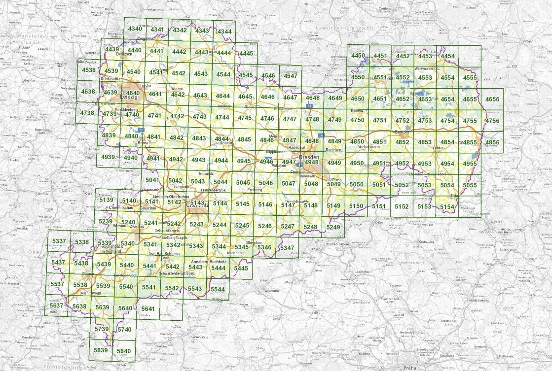 Sachsen 1:25.000 Topographische Karten Blattnummern 4342 - 4955