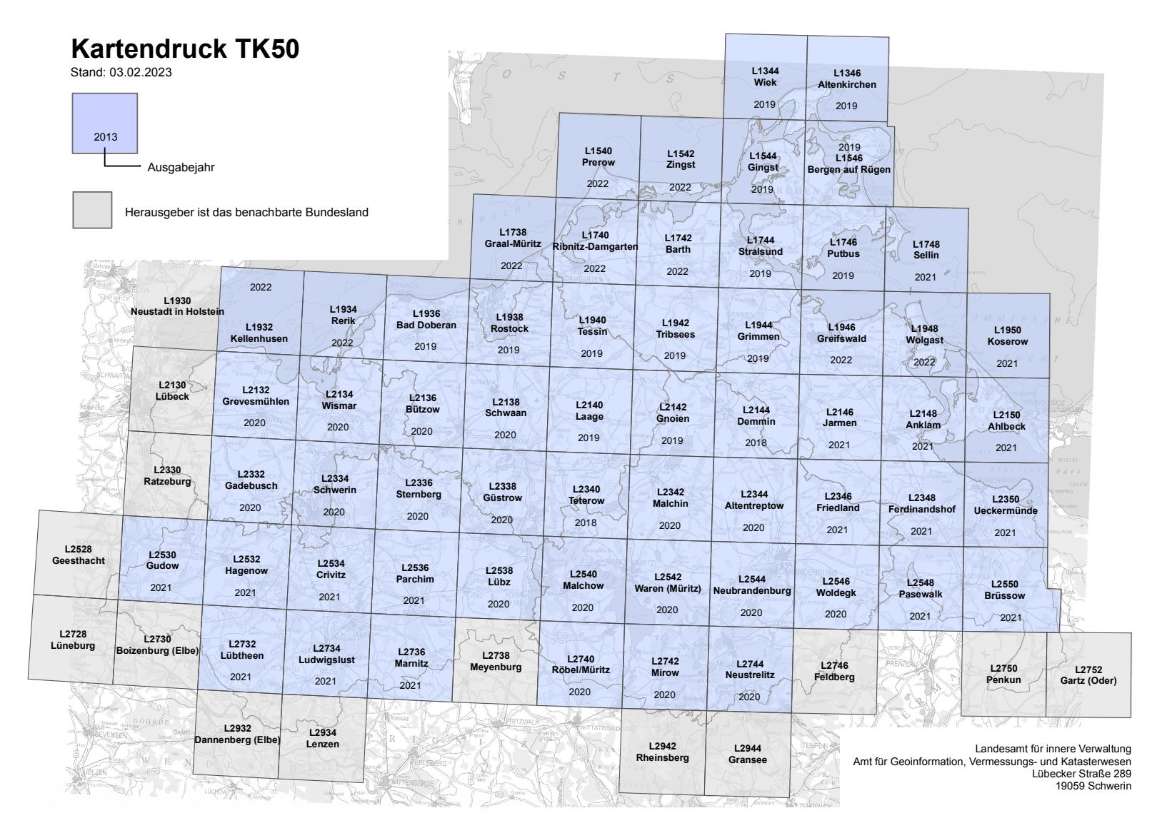 Mecklenburg - Vorpommern 1:50.000 Topographische Karten