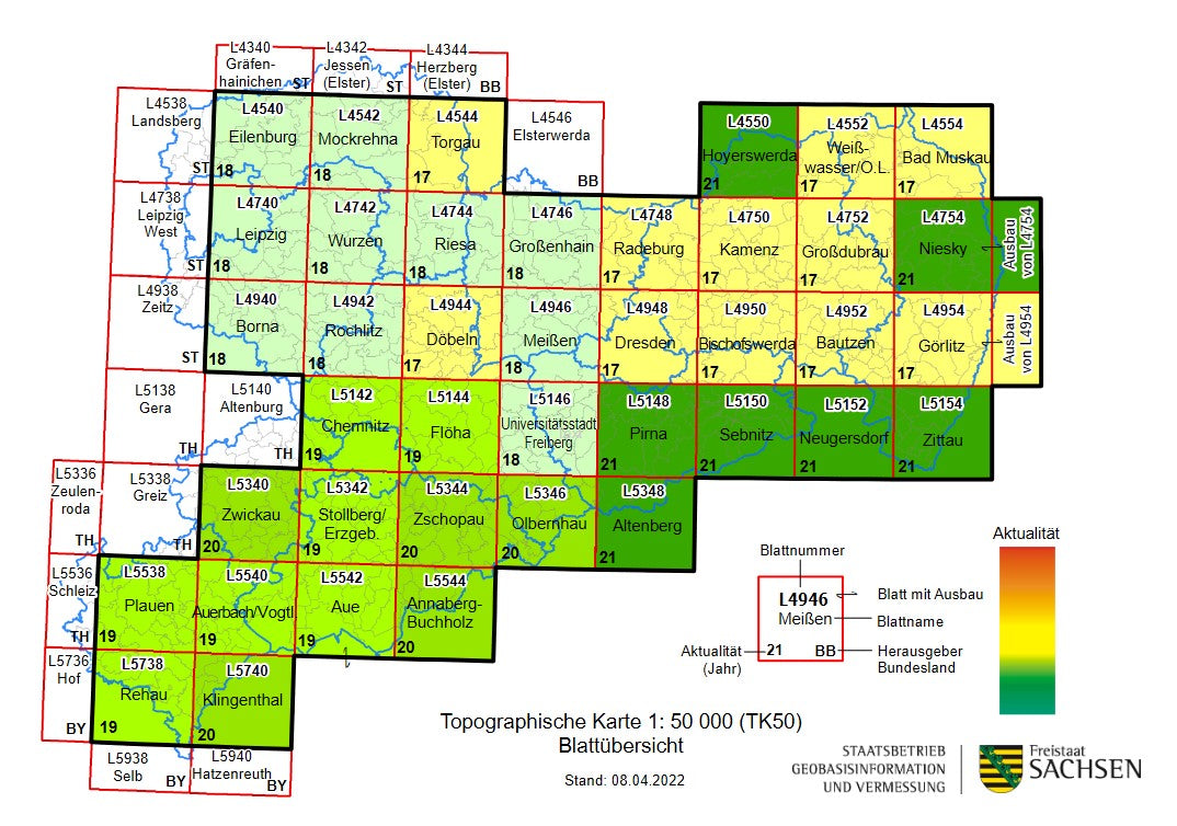 Sachsen 1:50.000 Topographische Karten