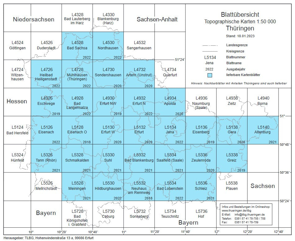 Thüringen 1:50.000 Topographische Karten