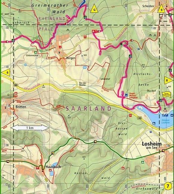 Saar-Hunsrück-Steig 1, Perl - Idar-Oberstein, Kell am See - Trier 1:25 000
