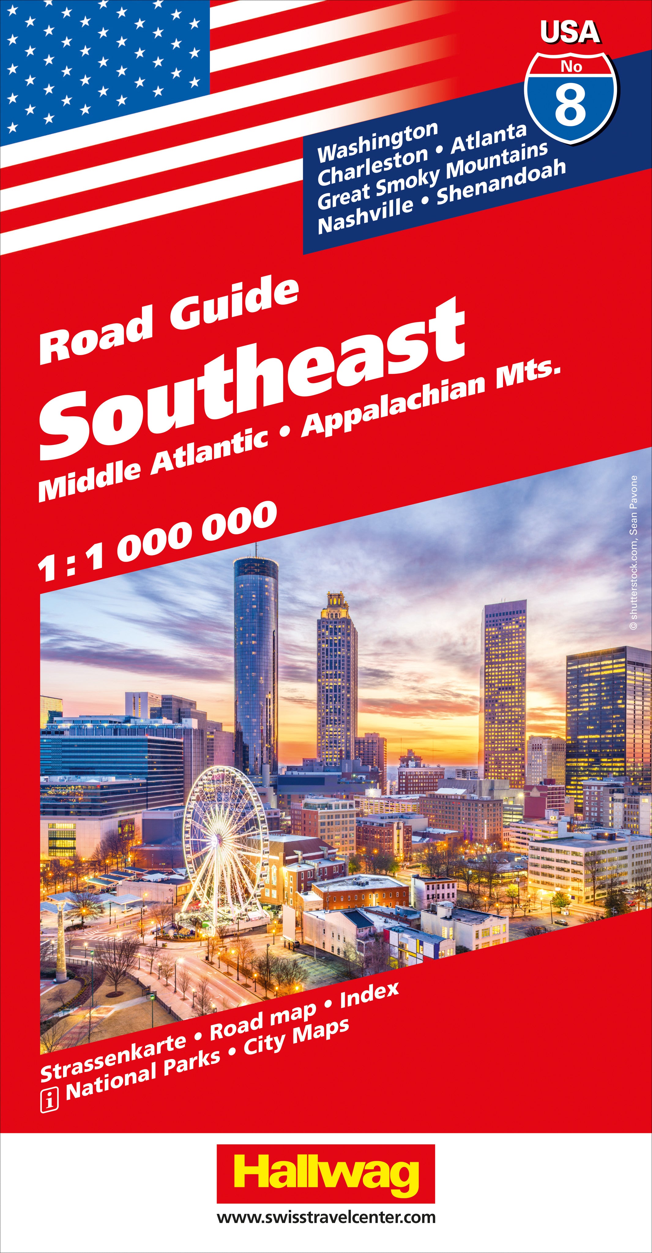 Southeast Middle Atlantic, Appalachian Mts. - 08 USA Road Guide 1:1.000.000 - Hallwag