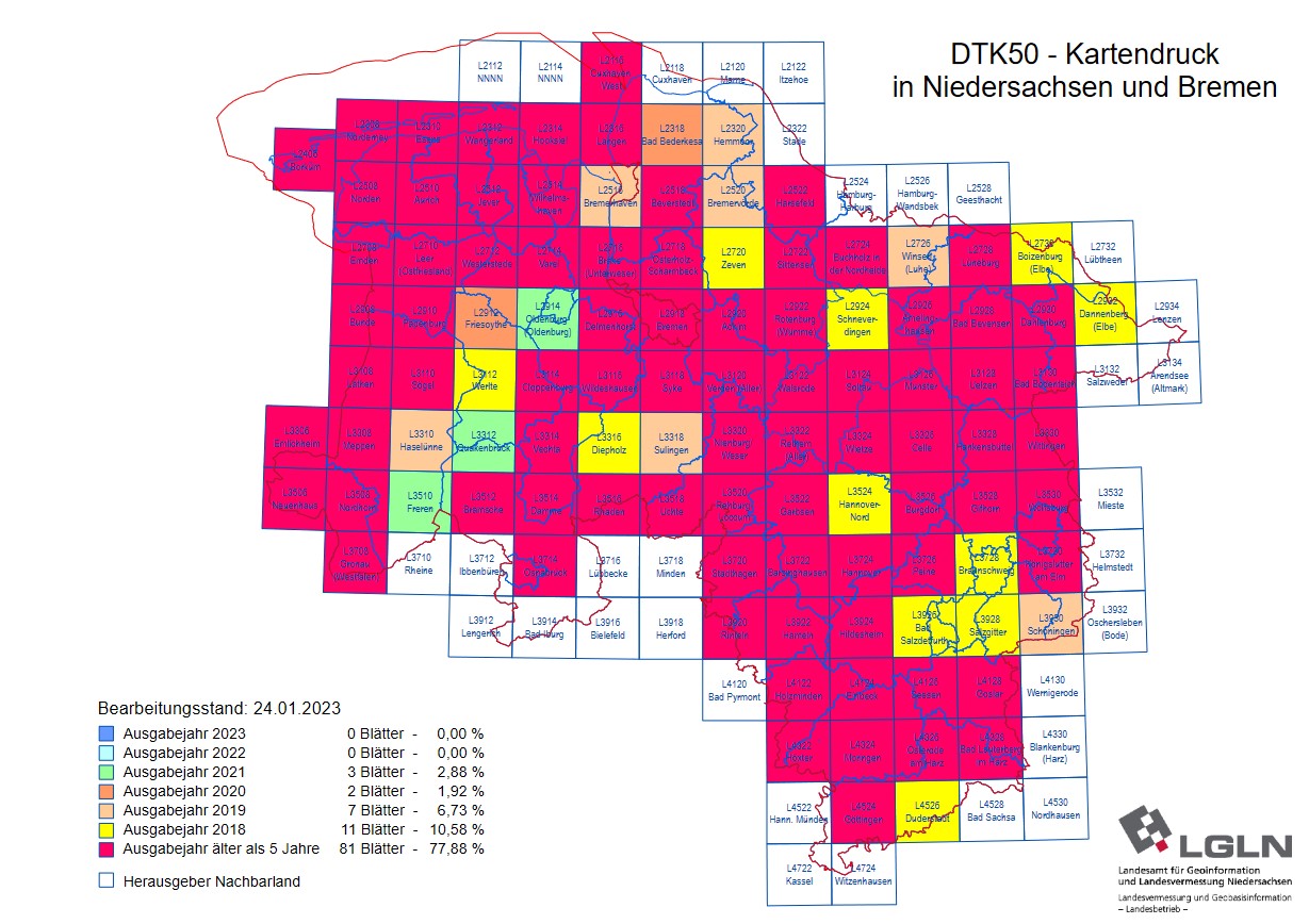 Niedersachsen 1:50.000 Topographische Karten Blattnummern L3306 - L4526