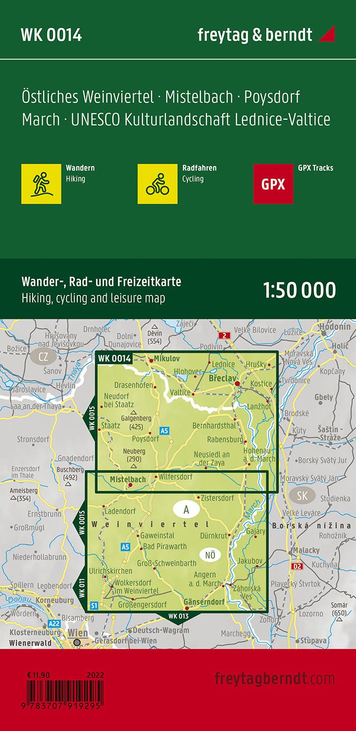 Östliches Weinviertel - Mistelbach - Poysdorf - March - UNESCO Kulturlandschaft Lednice-Valtice-Fahrrad-und Wanderkarte - Freytag&Berndt