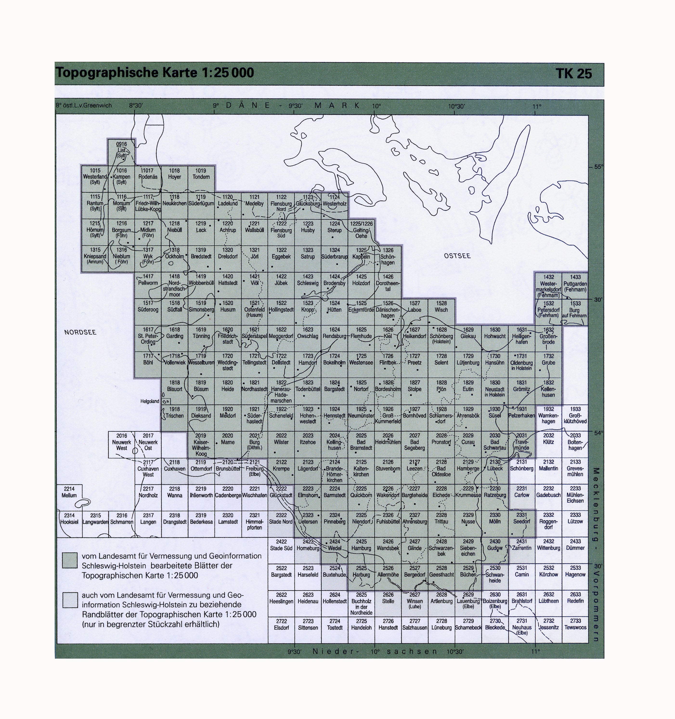 Schleswig-Holstein 1:25.000 Topographische Karten Blattnummern 0916 - 1732