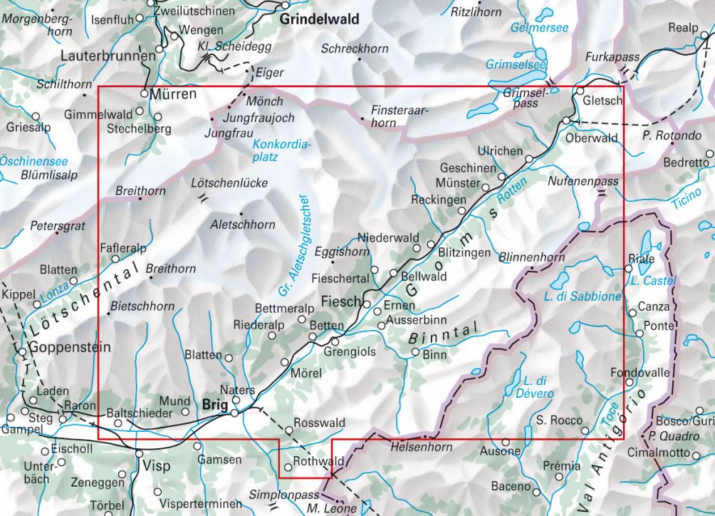 Brig, Aletsch-Goms 1:50.000 - Touren-Wanderkarte