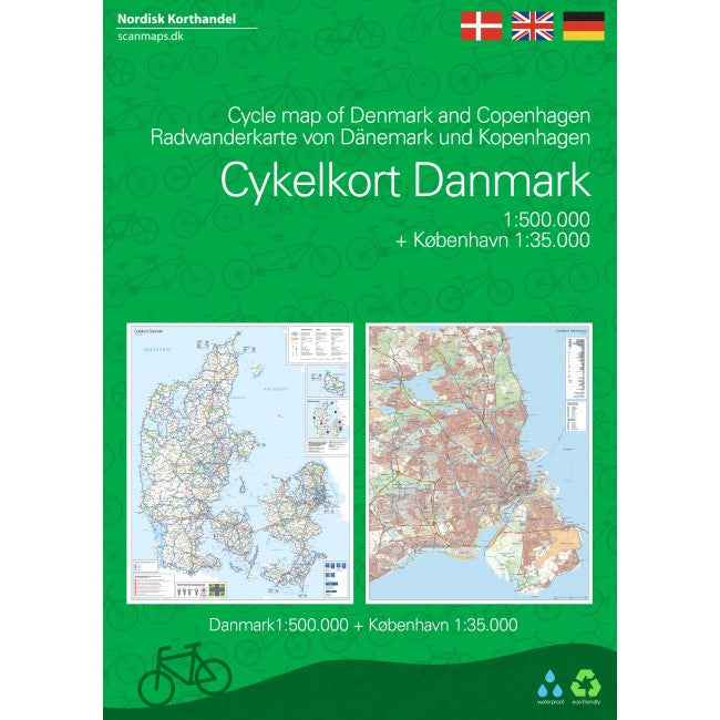 Fahrradkarte von Dänemark und Kopenhagen 1:500.000 / 1:35.000