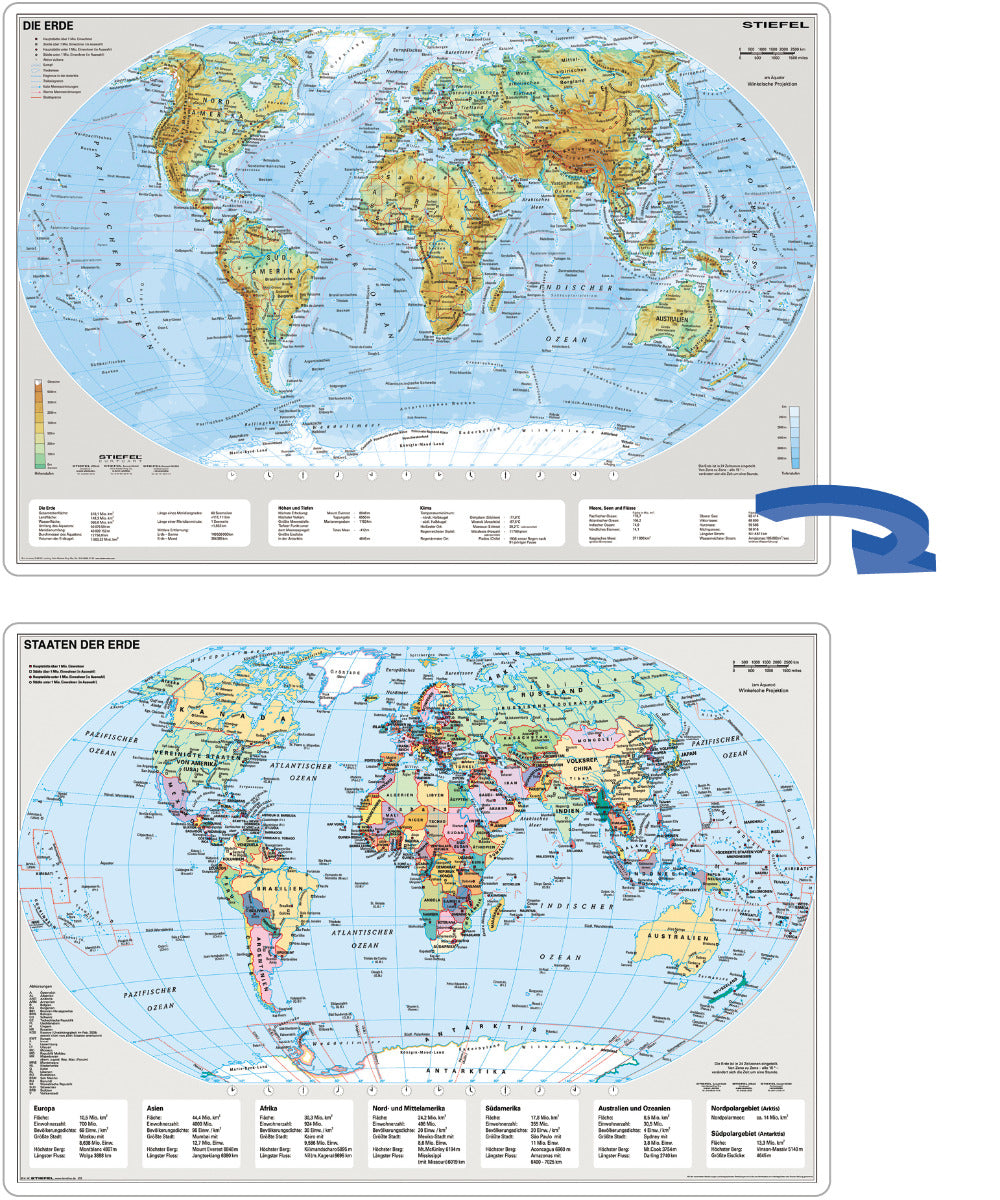 Erde politsch/physisch Schreibtischunterlage A2 - Stiefel Verlag