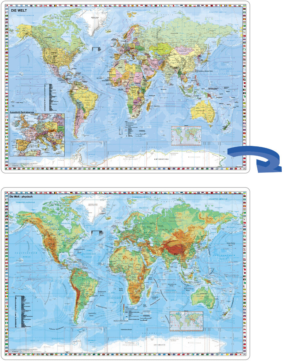 Weltkarte politisch/physisch Schreibtischunterlage A2 - Stiefel Verlag