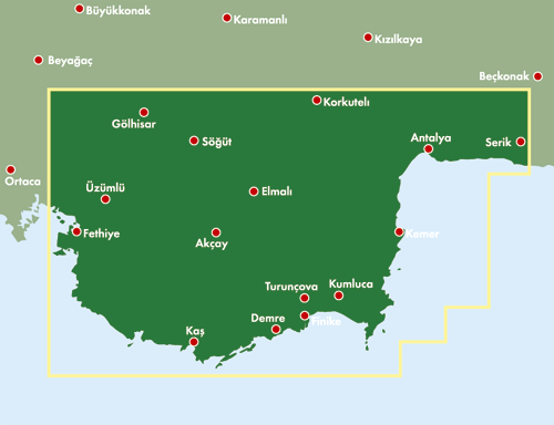 Antalya, Kemer und Fethiye - 1:150.000