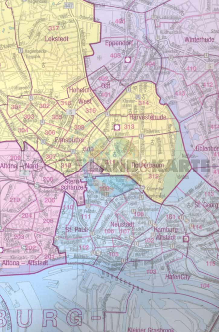 Verwaltungskarte Hamburg 1:60.000 gerollt - gerahmter Aufzug