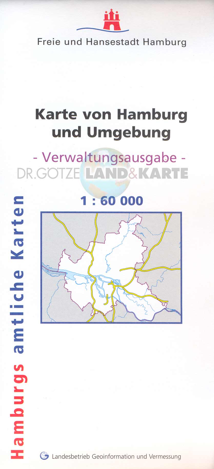 Verwaltungskarte Hamburg 1:60.000 gerollt - gerahmter Aufzug