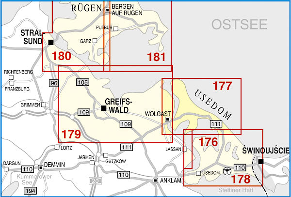177 Insel Usedom, Karlshagen, Zinnowitz, Peenemünde, Wolgast und Umgebung 1:35.000