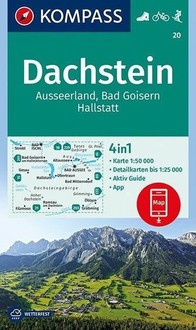 20 Dachstein, Ausseerland, Bad Goisern, Hallstatt 1:50 000 - Kompass Wanderkarte