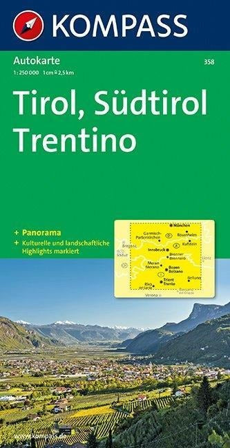 358 Tirol, Südtirol, Trentino und Panorama - Kompass Autokarte