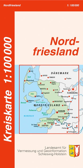 Nordfriesland Kreiskarte - 1:100 000