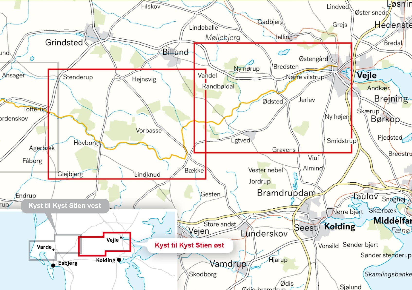 Kyst till Kyst stien Ost 1:25.000 Wanderkarte Dänemark