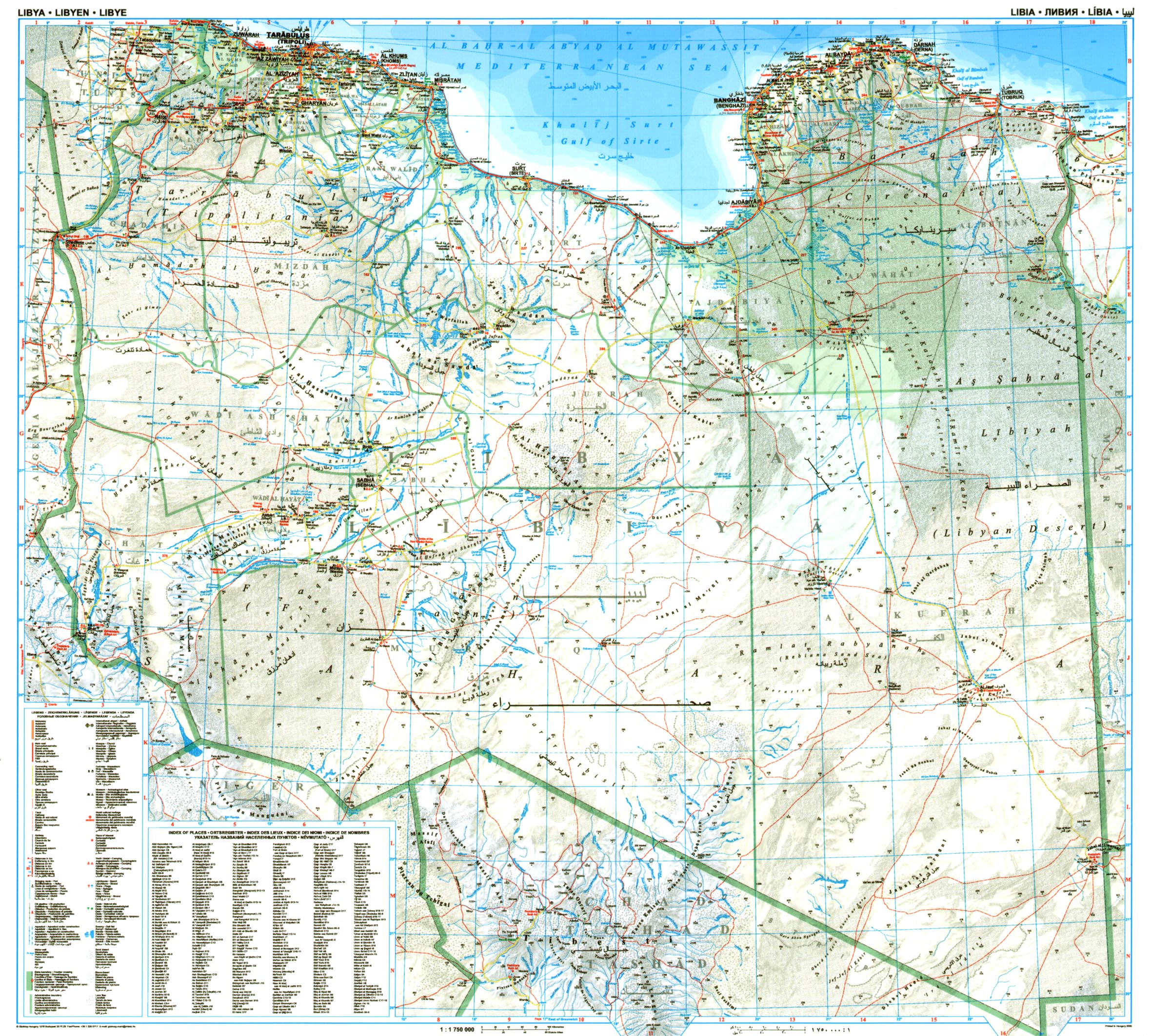 Libyen Road Map 1:1,75 Mio. Gizi