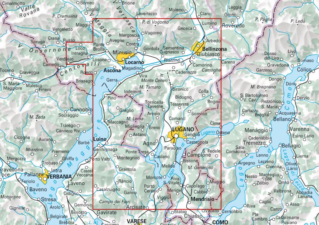 Region Lugano, Mendrisiotto 1:50.000 - Touren-Wanderkarte