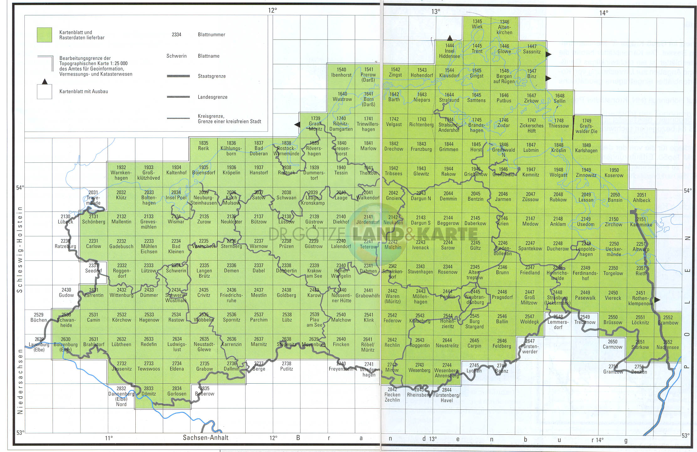 Mecklenburg - Vorpommern 1:25.000 Topographische Karten Blattnummern 1345 - 2051