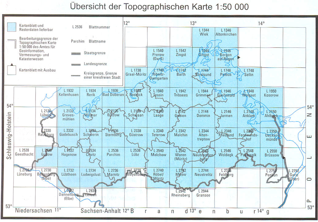 Mecklenburg - Vorpommern 1:50.000 Topographische Karten