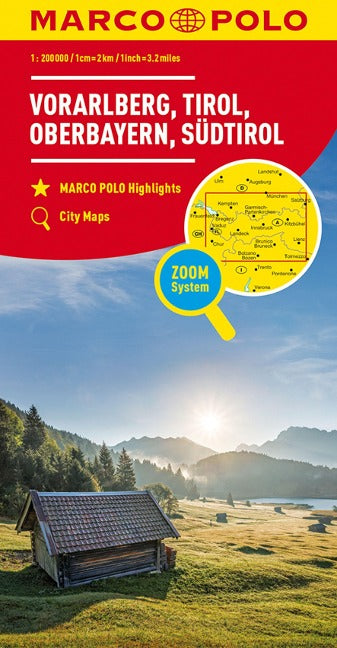 Vorarlberg, Tirol, Oberbayern, Südtirol 1:200.000 - Marco Polo Straßenkarte