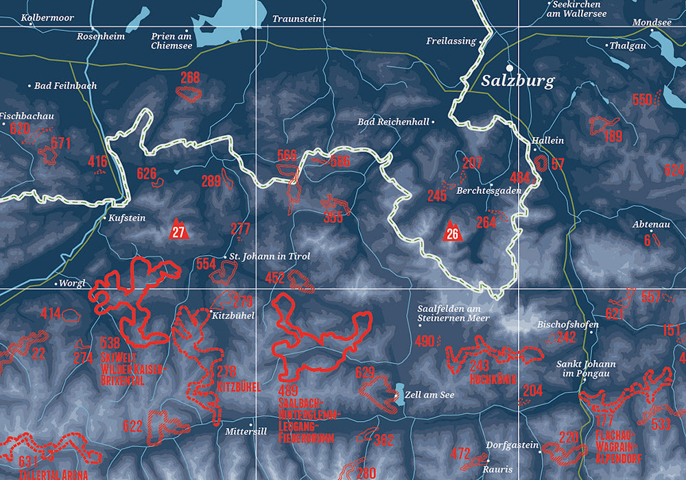 Skigebiete der Alpen Wandkarte